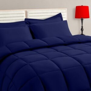 Navy Full Size Comforter Set - 7 Pieces, Bed in a Bag Bedding Sets with All Season Soft Quilted Warm Fluffy Reversible Comforter,Flat Sheet,Fitted Sheet,2 Pillow Shams,2 Pillowcases