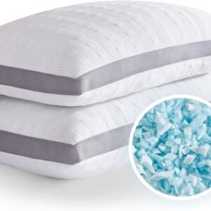Cooling Pillows Standard Size Set of 2,Shredded Memory Foam Bed Pillows for Sleeping,Standard Pillows for Back & Side Sleepers,Adjustable Standard Size with Washable Cover