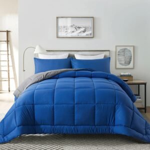 Twin Comforter Set -All Season Bedding Comforters Sets with 1 Pillow Case -2 Pieces Bed Set Down Alternative Comforter Set -Blue/Grey Twin Bedding Sets(64"x88")