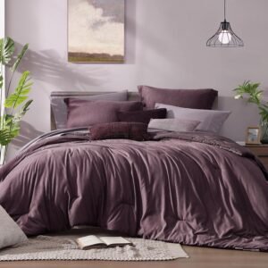 Queen Comforter Set - 7 Pieces Cationic Dyeing Italian Plum Bed in a Bag Queen Bedding Sets with Comforter, Sheets, Pillowcases & Shams, Reversible Bedding Comforters Sets